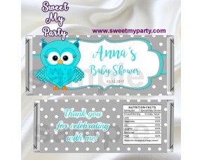 Owl Candy Bar Wrappers,Turquoise Owl Baby Shower Candy Bar Wrappers,(01obs)